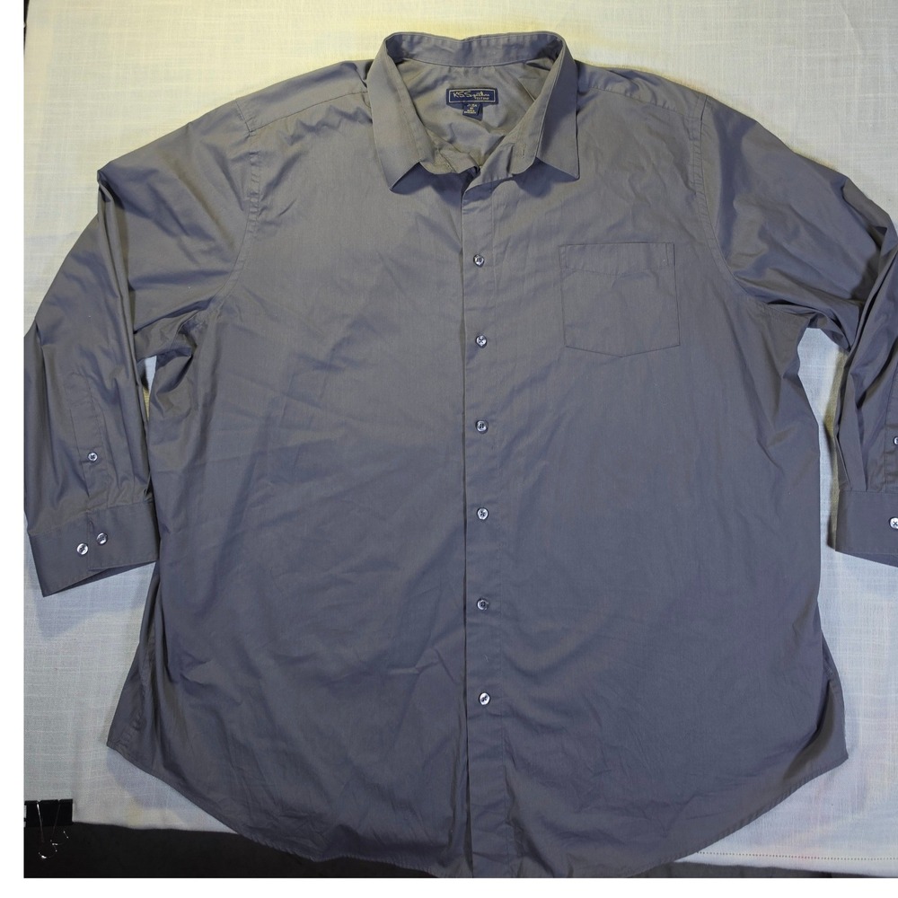 KS Signature Mens Gray Long Sleeve Button Down Dress Shirt Big 20 35/36 Charcoal